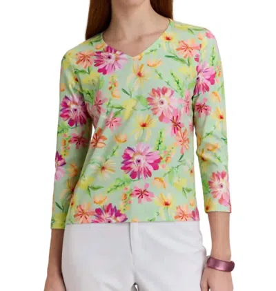 Hinson Wu Renee 3/4 Sleeve Blouse In Green Floral