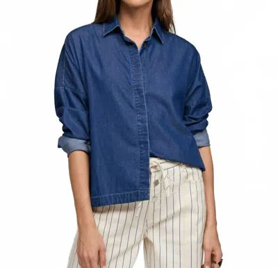 Hinson Wu Sophie Long Sleeve Denim Shirt In Dark Wash In Blue