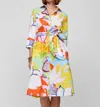 Hinson Wu Tamron 3/4 Sleeve Dress In Lotus Print In Multi