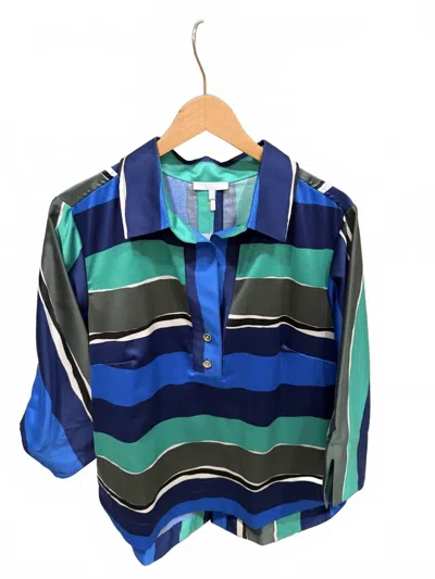 Hinson Wu Women's Three-quarter Sleeve Blouse In Blue/green Stripe In Multi
