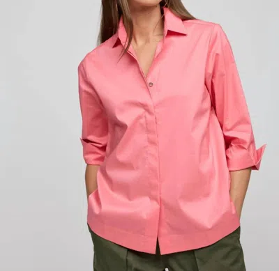 Hinson Wu Xena 3/4 Sleeve Zip Back Shirt In Candy Coral In Pink