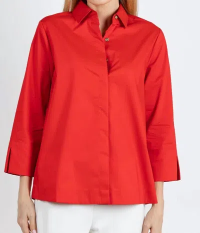 Hinson Wu Xena 3/4 Sleeve Zip Back Shirt Top In Poppy In Red