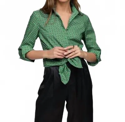Hinson Wu Zoey 3/4 Sleeve Chain Link Shirt In Green Combo
