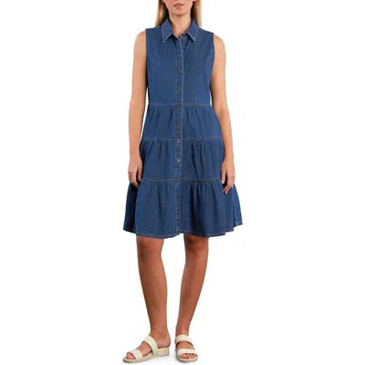 Hint Of Blu Belle Sleeveless Tiered Denim Dress In Blue