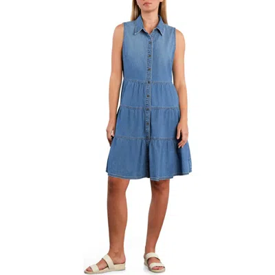 Hint Of Blu Belle Sleeveless Tiered Denim Dress In Blue