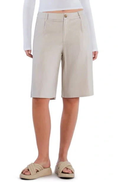 Hint Of Blu Chill Pleated Mid Rise Denim Bermuda Shorts