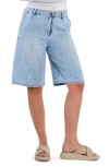 Hint Of Blu Chill Pleated Mid Rise Denim Bermuda Shorts