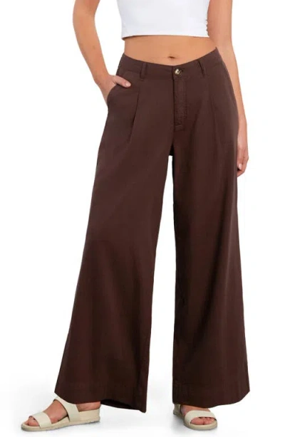 Hint Of Blu Chill Pleated Mid Rise Wide Leg Jeans In Brown