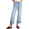 Hint Of Blu Clever Cuffed High Waist Wide Leg Jeans In Cool Girl Blue