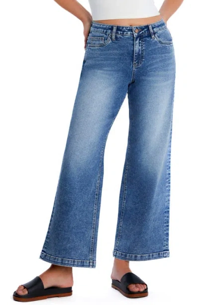 Hint Of Blu Clever High Waist Wide Leg Jeans In 90s Blue