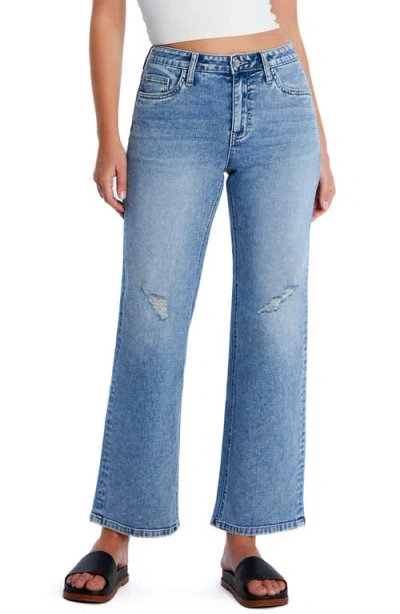 Hint Of Blu Clever Ripped High Waist Wide Leg Jeans In Country Blue