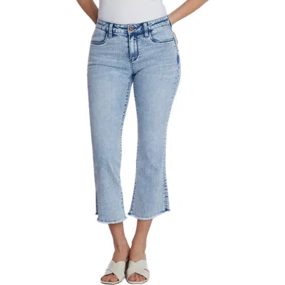 Hint Of Blu Crop Raw Hem Flare Jeans In Seawater Blue