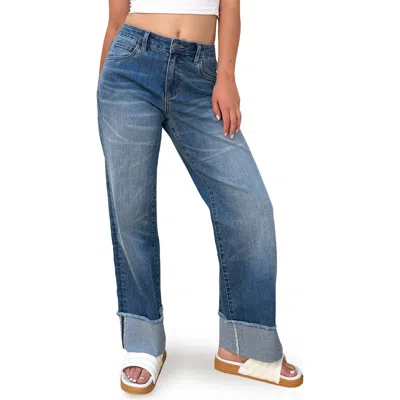 Hint Of Blu Cuffed Ankle Wide Leg Jeans In Blue