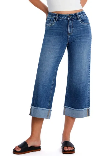 Hint Of Blu Cuffed Ankle Wide Leg Jeans In Chalk Blue