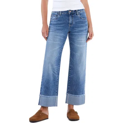 Hint Of Blu Cuffed Ankle Wide Leg Jeans In Space Blue