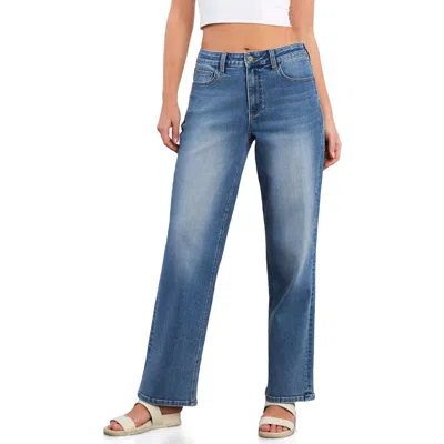 Hint Of Blu Cuffed Mid Rise Boyfriend Jeans In Blue