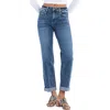 Hint Of Blu Cuffed Mid Rise Boyfriend Jeans In Blue