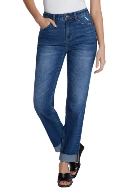 Hint Of Blu Cuffed Wide Leg Boyfriend Jeans In Dew Blue