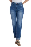 Hint Of Blu Cuffed Mid Rise Boyfriend Jeans In Western Blue