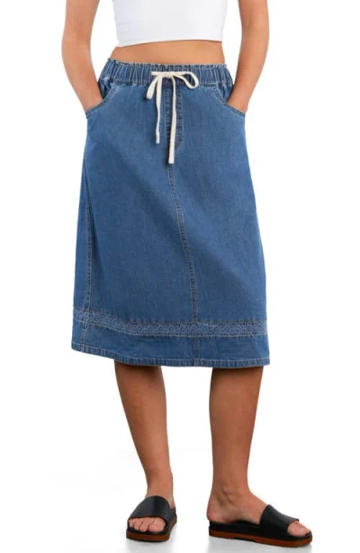 Hint Of Blu Daisy Chain Inset Denim Drawstring Skirt In Blue