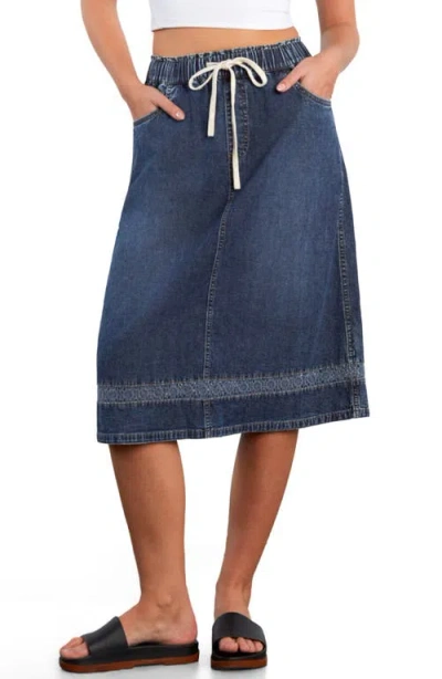 Hint Of Blu Daisy Chain Inset Denim Drawstring Skirt In Blue