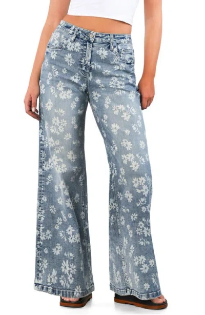 Hint Of Blu Daisy Wide Leg Jeans In Blue