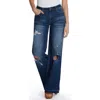 Hint Of Blu Deconstructed Wide Leg Jeans In Ripped Blue