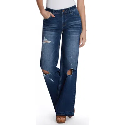 Hint Of Blu Deconstructed Wide Leg Jeans In Ripped Blue