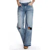 Hint Of Blu Deconstructed Wide Leg Jeans In Torn Blue