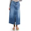 Hint Of Blu Split Hem Denim Midi Skirt In Blue