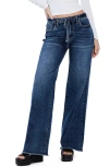 Hint Of Blu Drawstring Wide Leg Jeans In Boho Blue