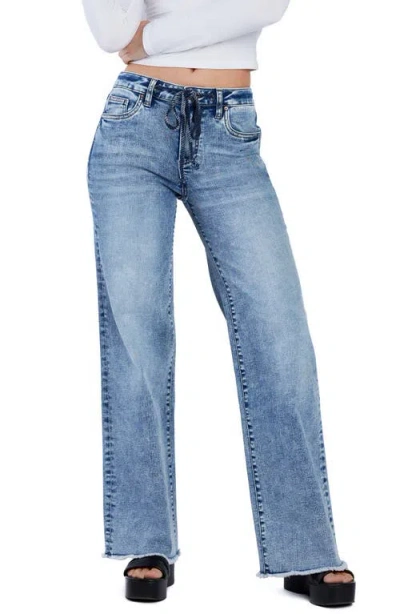 Hint Of Blu Drawstring Wide Leg Jeans In Hippie Blue