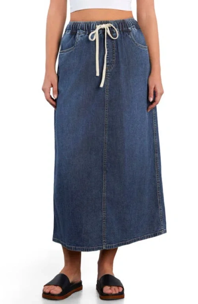 Hint Of Blu Effortless Denim Drawstring Maxi Skirt In Blue
