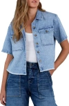 Hint Of Blu Emily Frayed Short Sleeve Denim Button-up Shirt In Morning Blue