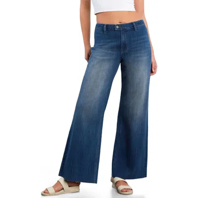 Hint Of Blu Flat Front Wide Leg Jeans In Blue