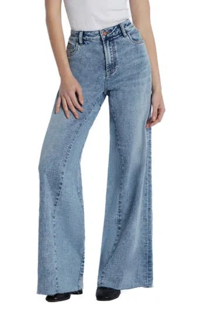 HINT OF BLU HINT OF BLU HAPPY DUAL TWO-TONE HIGH WAIST WIDE LEG JEANS