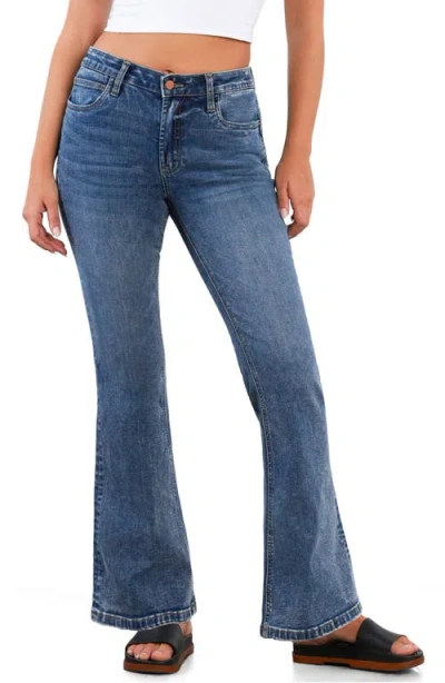 Hint Of Blu Happy Mid Rise Flare Jeans In Blue