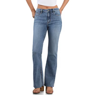 Hint Of Blu Happy Relaxed Raw Hem Flare Jeans In Blue