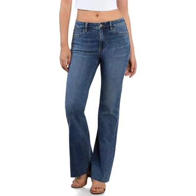 Hint Of Blu Happy Relaxed Raw Hem Flare Jeans In Blue