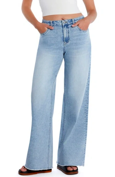 Hint Of Blu Happy Shaggy High Waist Raw Hem Wide Leg Jeans In Blue