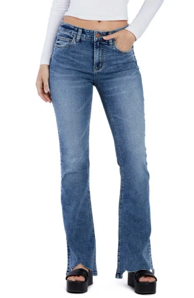 Hint Of Blu High Waist Chew Hem Flare Jeans In Summer Daze Blue