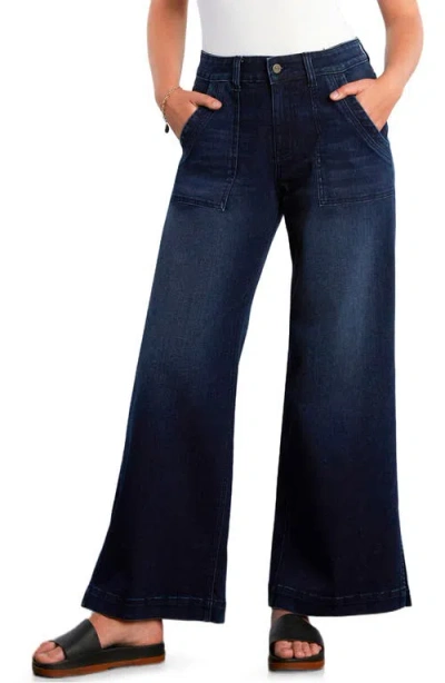 Hint Of Blu Jackie Side Slit High Waist Wide Leg Jeans In Blue