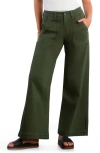 Hint Of Blu Jackie Side Slit High Waist Wide Leg Jeans In Green