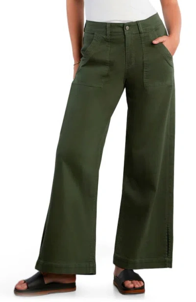Hint Of Blu Jackie Side Slit High Waist Wide Leg Jeans In Green