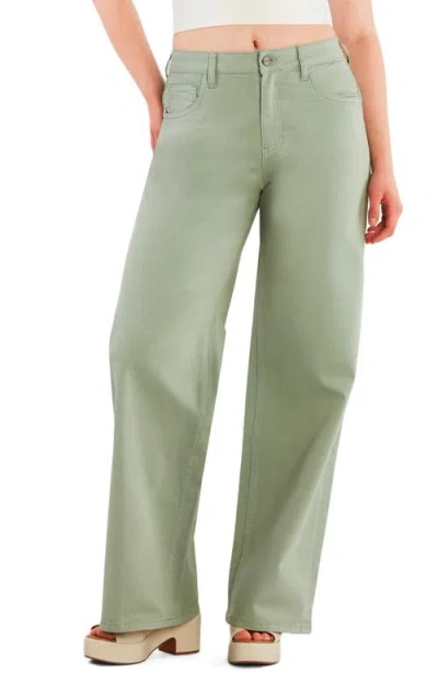 Hint Of Blu Mid Rise Relaxed Straight Leg Jeans In Green