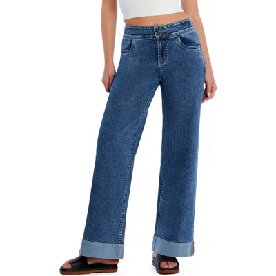 Hint Of Blu Mighty High Waist Wide Leg Jeans In Pacific Blue