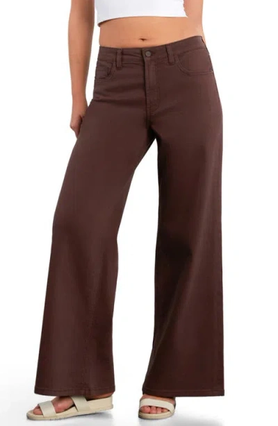 Hint Of Blu Myra Mid Rise Wide Leg Jeans In Brown