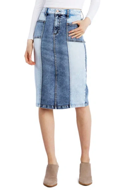 Hint Of Blu Pieced Midi Denim Skirt In Country Blue