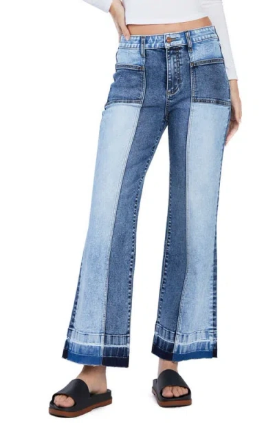 Hint Of Blu Pieced Release Hem Ankle Straight Leg Jeans In Futuristic Blue