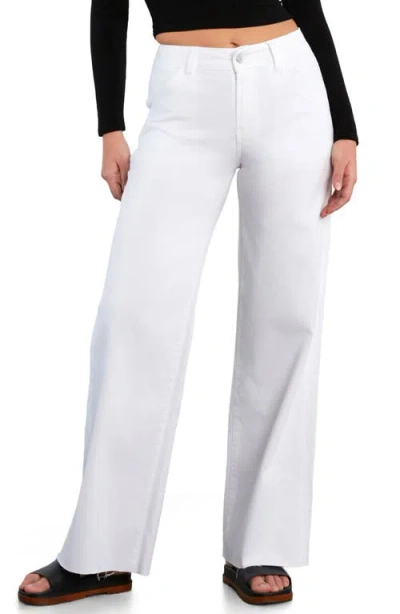 Hint Of Blu Raw Hem Wide Leg Carpenter Jeans In White